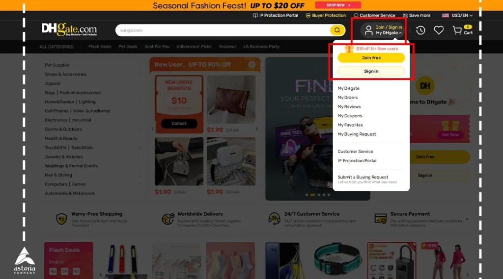 ایجاد حساب کاربری در سایت DHgate
