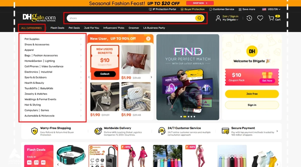 جستجو و انتخاب محصول در سایت DHgate