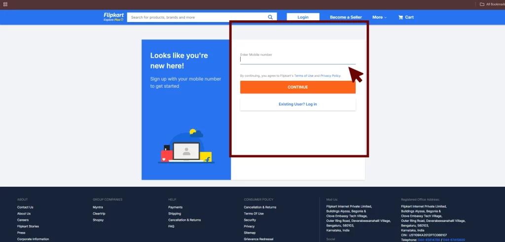 ایجاد حساب کاربری در وب سایت فلپ‌کارت (Flipkart)