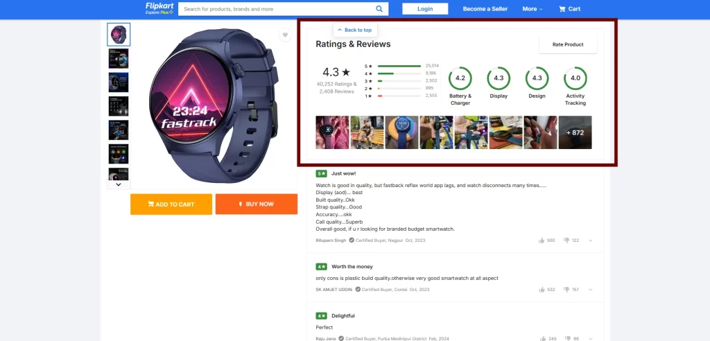 انتخاب محصول و بررسی نظرات Flipkart